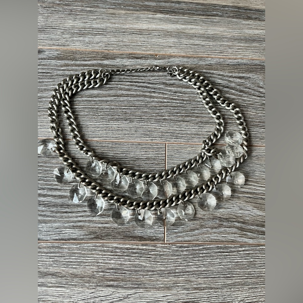Stella & Dot Silver Necklace with Clear Accents